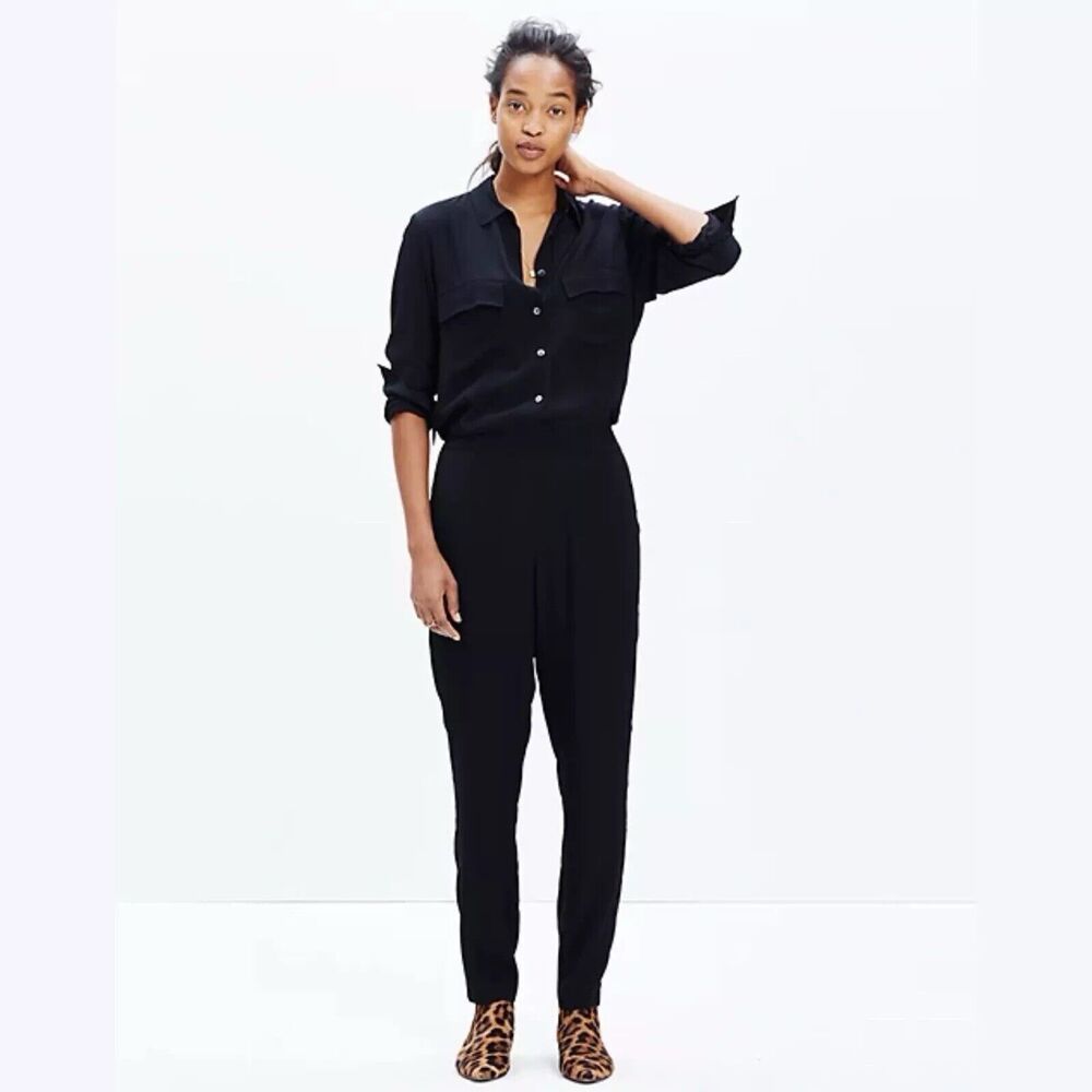 NWT $148 Madewell XS Button Down Pull-On Black Jumpsuit Viscose Boho Minimalist